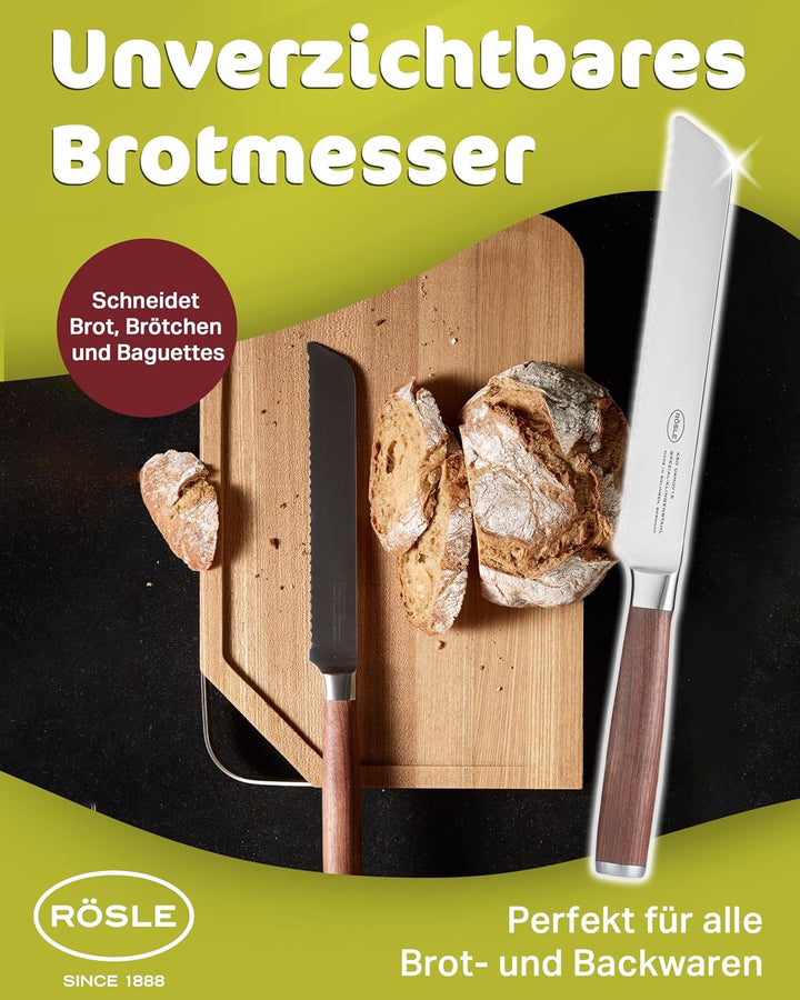 RÖSLE Brotmesser Masterclass, Hochwertiges Küchenmesser zum Schneiden von Brot, Brötchen und Baguett