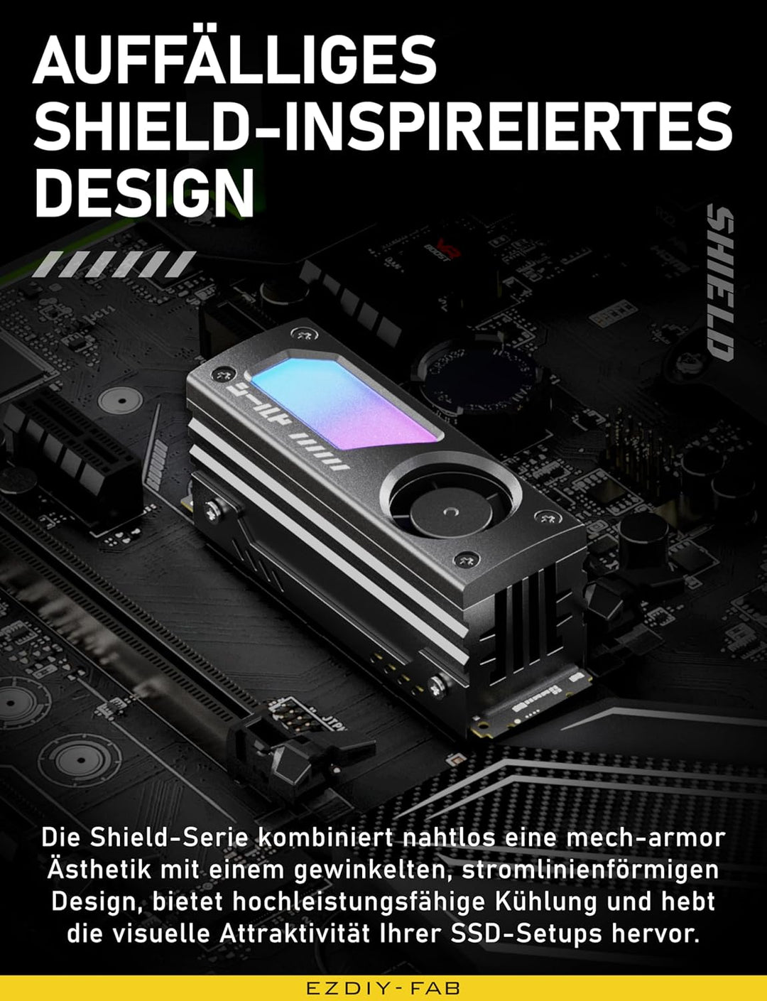 EZDIY-FAB Shield ARGB M.2 SSD-Kühler mit 20mm PWM-Lüfter, Premium-Aluminium-Design, 5V 3-Pin ARGB Sy