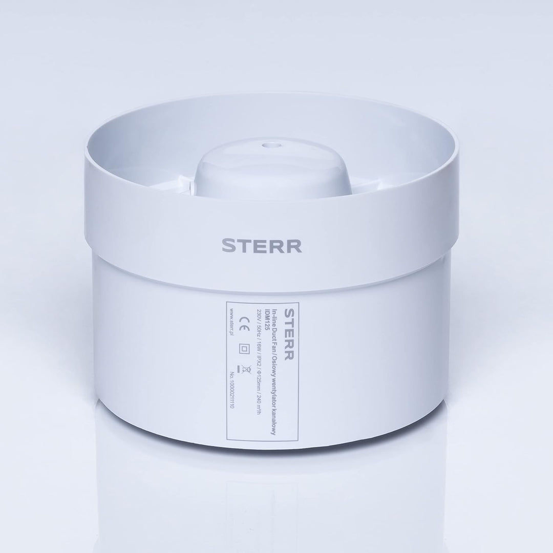 STERR IDM125 Rohrventilator 125 mm - Rohrlüfter - Hohe Qualität - Leise - Für Bad WC - Küche - Gewäc