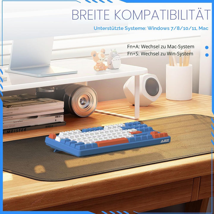 AJAZZ AK871 Kabellose Gaming-Tastatur 75%, Bluetooth/2,4 GHz Wireless Dual-Modi, TKL 80% Mechanische