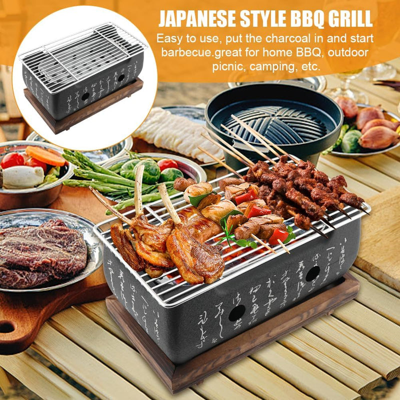 Tischgrill Holzkohle Japanischer Grill mit BBQ Reinigungsbürste, Mini BBQ Grill, Japanischer Stil BB