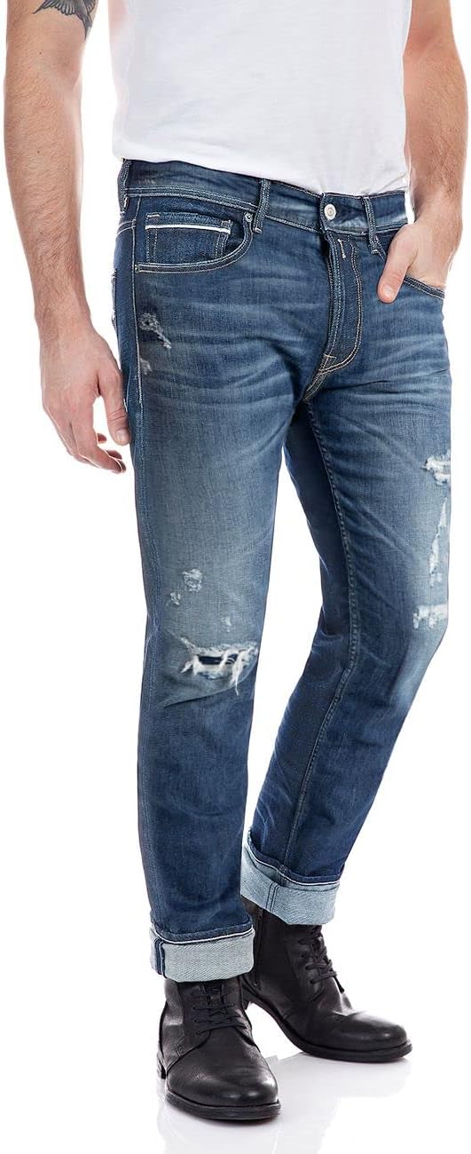 Replay Herren Jeans Grover Straight-Fit Bio 27W / 32L Medium Blue 009-3, 27W / 32L Medium Blue 009-3