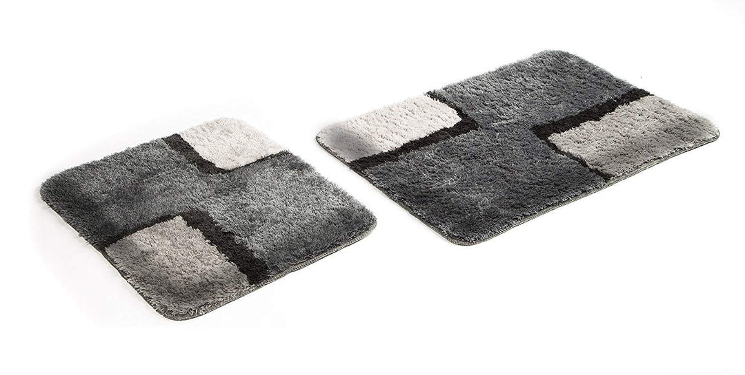 S&S-Shop Badematte Set | grau | Paris | 2 teilig | rutschfest | WC-Vorleger 55 x 65 cm | Badvorleger
