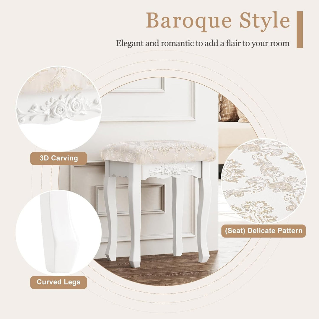 WOLTU MB6011 Schminkhocker Sitzhocker, Landhaus Hocker, Barock Polsterhocker für Schminktisch, MDF H