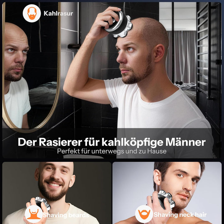 Glatzen Rasierer Herren, Yeerain 7D Flexibler Glatzenrasierer mit 2 einstellbaren Geschwindigkeitsst