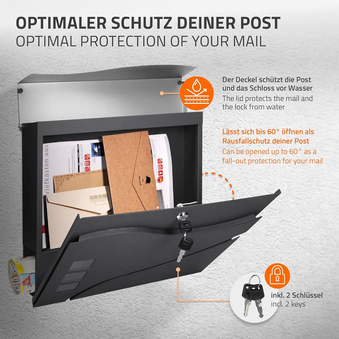 ECD Germany Standbriefkasten mit Zeitungsfach, Design Briefkasten mit Pfosten, Briefkastenständer An