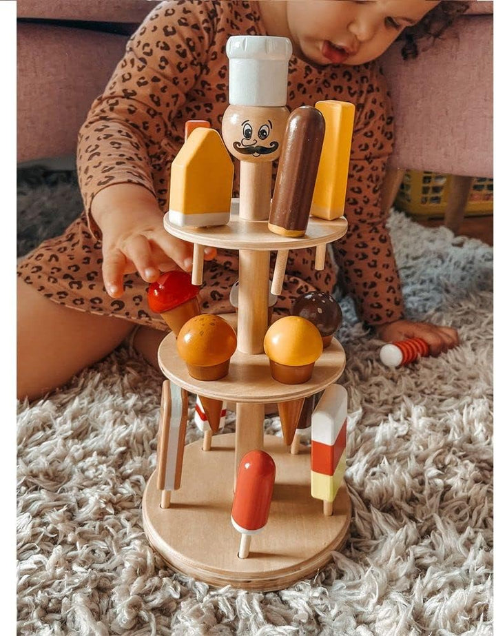 small foot Eisständer aus Holz, Zubehör für Kaufmannsladen und Kinderküche, 15 Eis-Sorten, für Kinde
