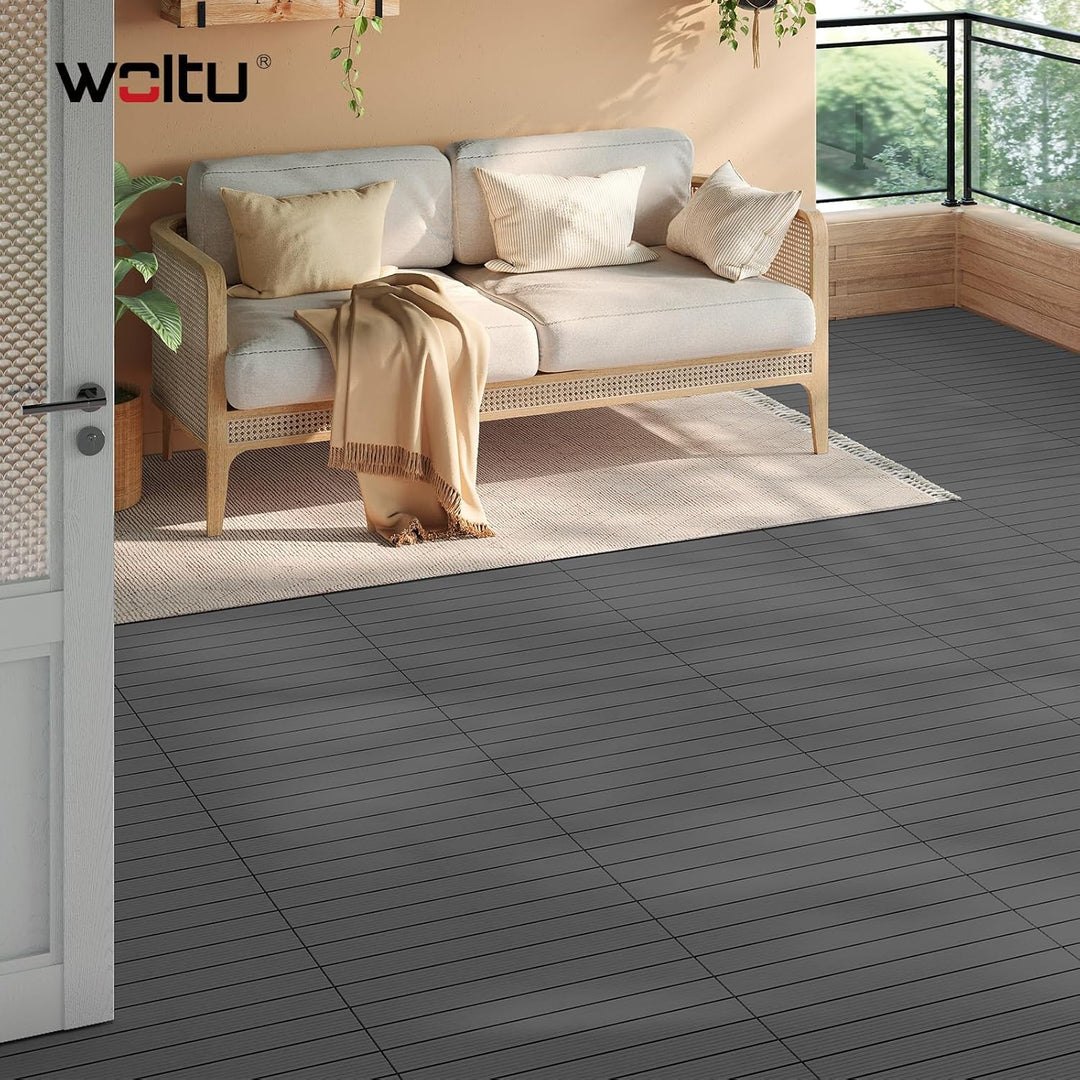 WOLTU WPC Fliese, Terrassenfliesen Holz-Optik, Bodenbelag mit Klicksystem, 30 x 60 cm, Grau (12 Stüc