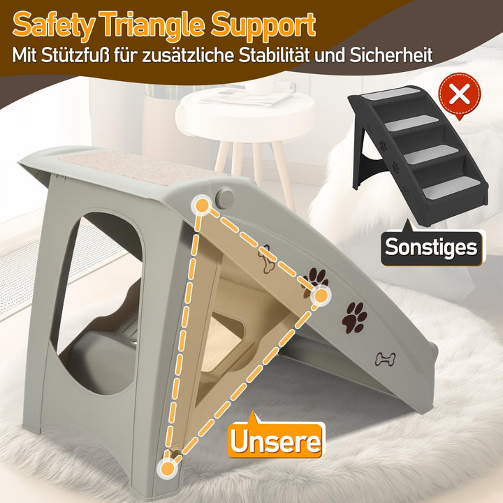 Hundetreppe Klappbare Haustiertreppe 48,5 cm Hoch, 4-Stufig Faltbare Katzentreppe, Hunderampe, Maxim