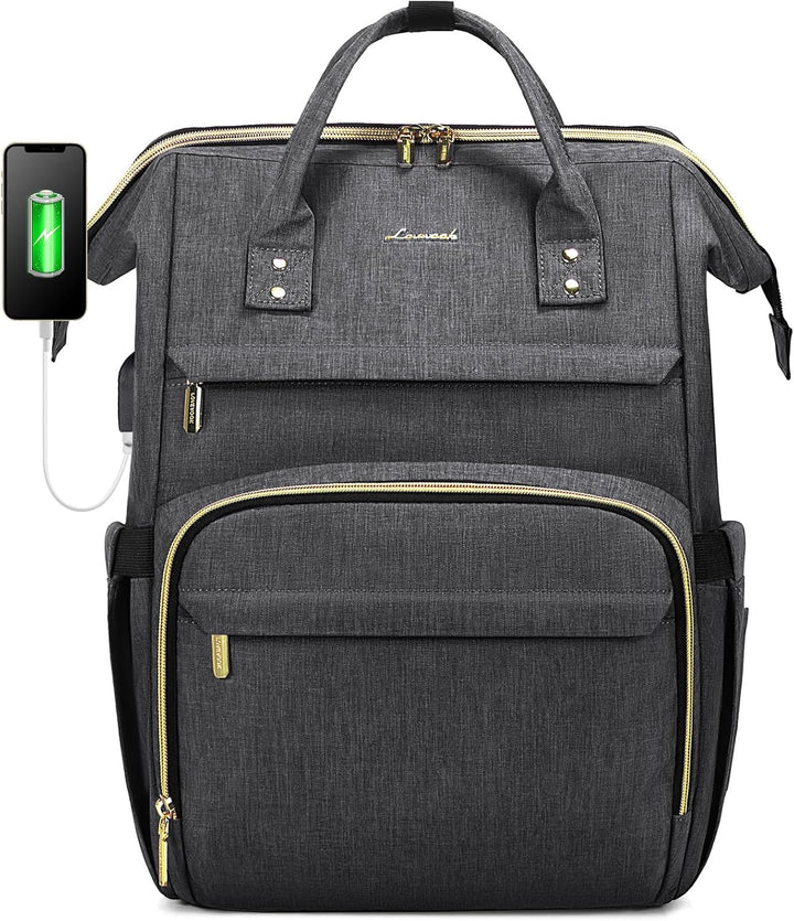 LOVEVOOK Rucksack Damen Schulrucksack, 15,6 Zoll Wasserdicht Laptoprucksack mit USB Ladeanschluss, R