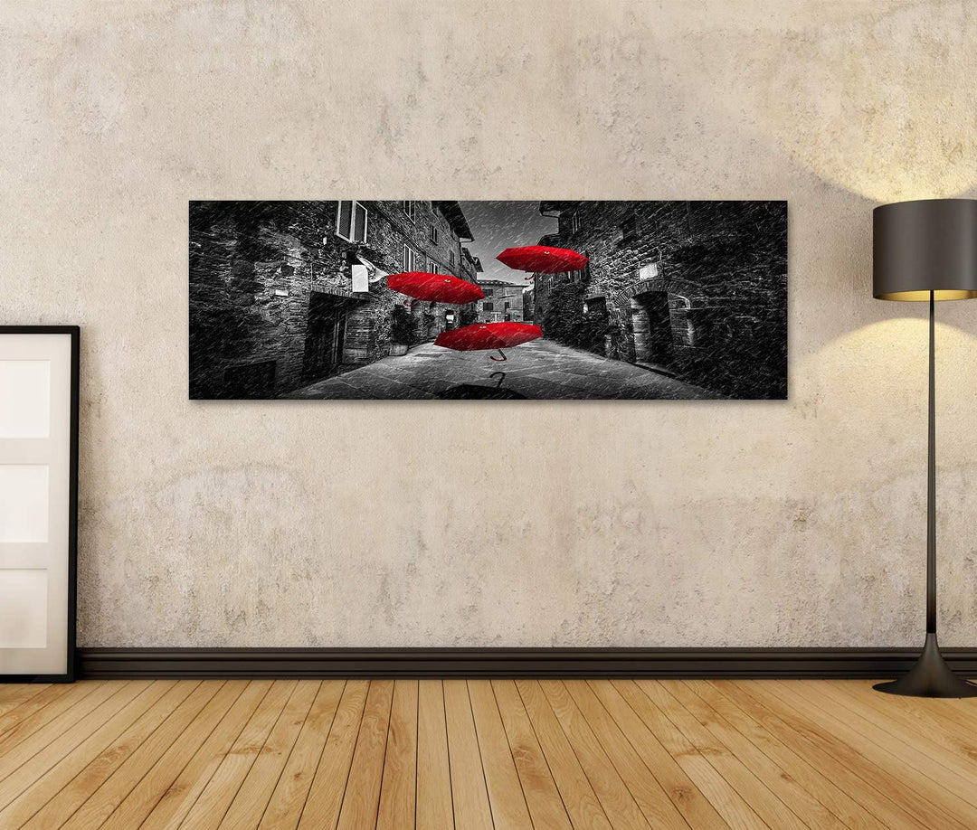 islandburner Bild auf Leinwand Regenschirme Fliegender Wind Regen Dunkle Strasse Alte italienische S