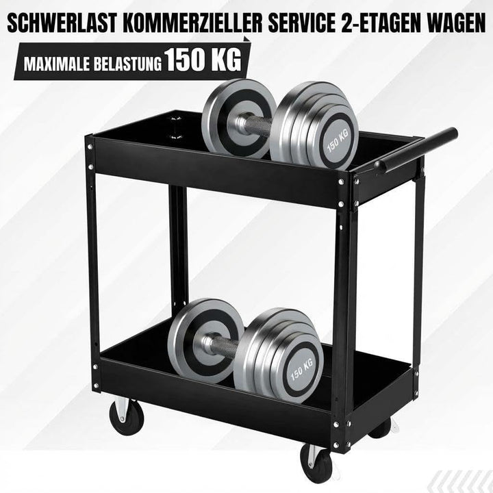 Werkzeugwagen Rollbar 2 Ebenen, Bis 150 kg Belastbar, Metall Werkstattwagen Mit Rollen, Schwerlast S