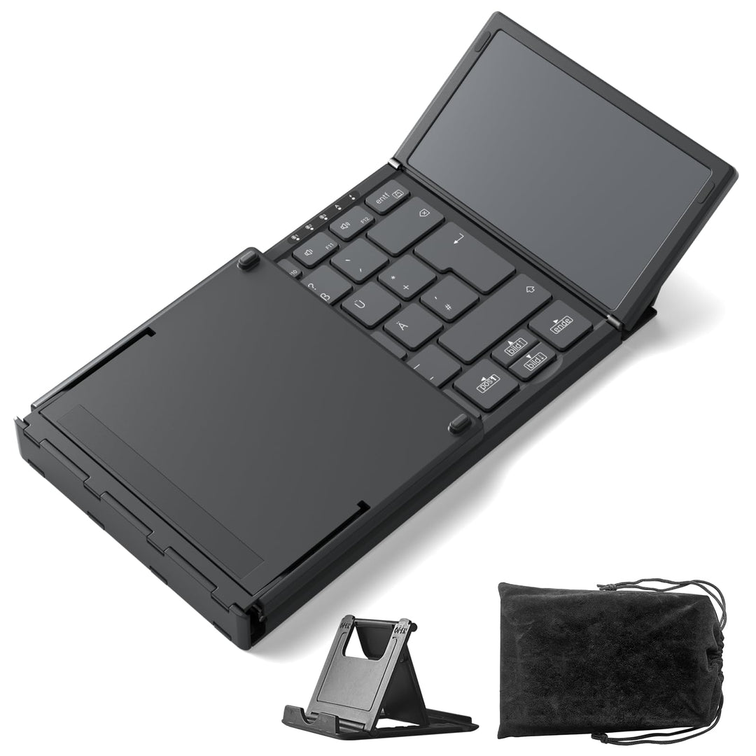 Inateck Faltbare Mini Tastatur, KI-Funktion mit Touchpad,3 Bluetooth-Kanälen, kompatibel mit iPadOS