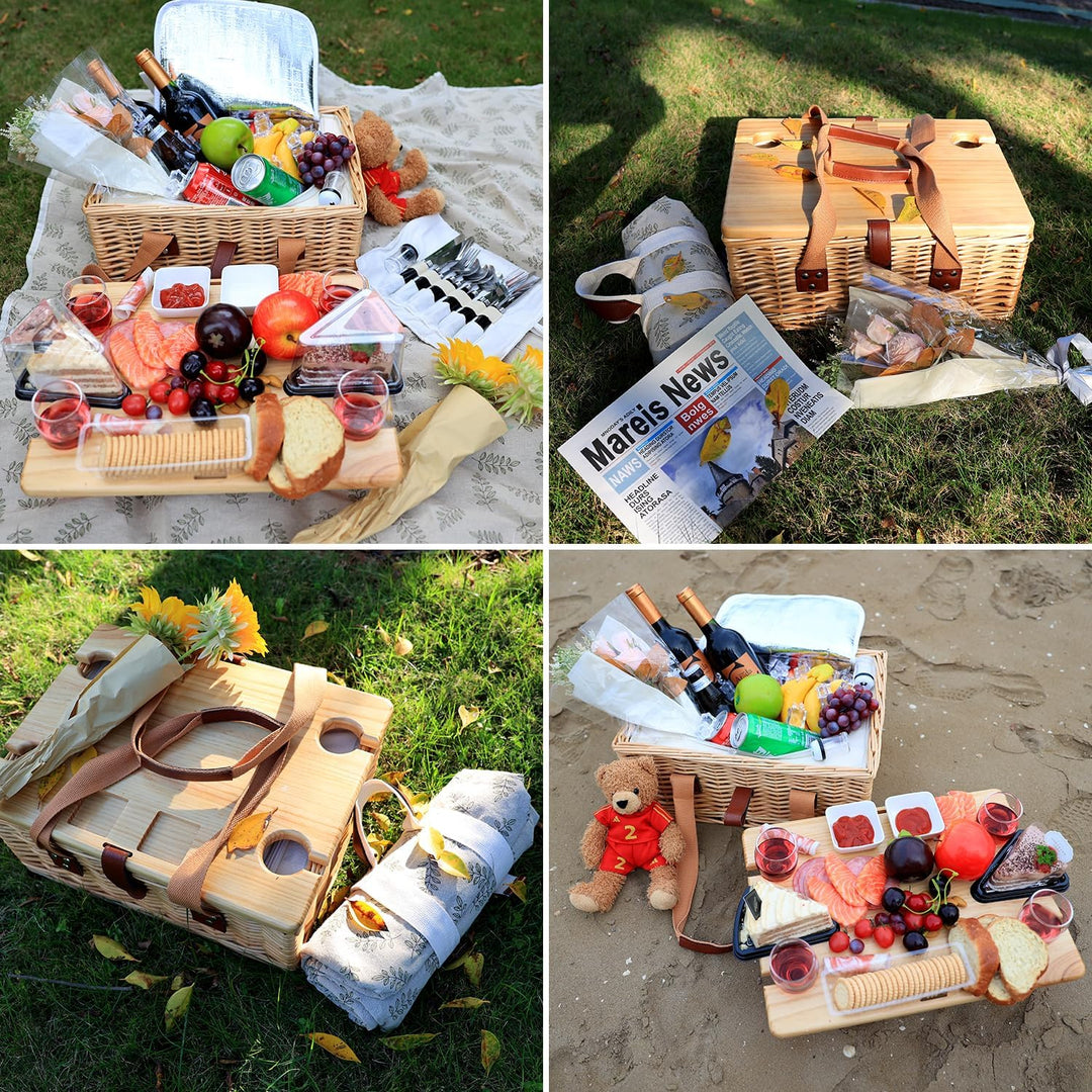 Hap Tim Picknickkorb aus Weidengeflecht für 4 Personen, mit faltbarem Mini-Wein-Picknicktisch und gr