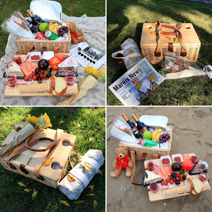 Hap Tim Picknickkorb aus Weidengeflecht für 4 Personen, mit faltbarem Mini-Wein-Picknicktisch und gr