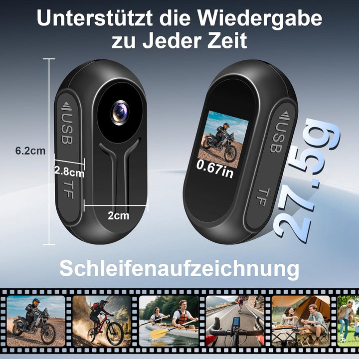 Aufgerüstete Action Cam, 120° Mini Action Videokamera, Magnet Mini Body Kamera, Tragbare Kleine Spor