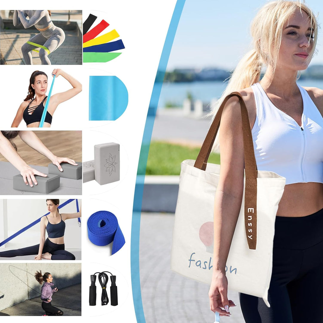 Yoga Matte Strater Set Blöcke Gürtel Springseil Widerstand Band Widerstand Schleife 7-in-1 TPE Grau