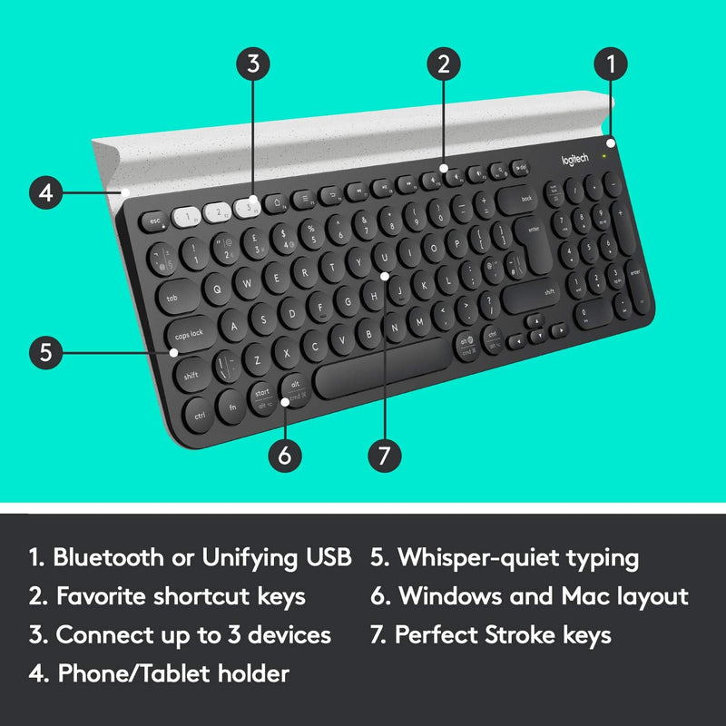 Logitech K780 Kabellose Tastatur, Bluetooth & 2.4 GHz Verbindung, Multi Device & Easy-Switch Feature