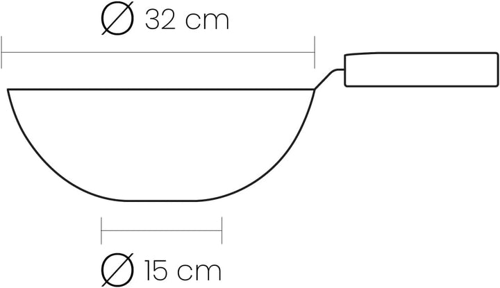 IBILI Karbonsteel Wok aus Karbonstahl, 32 cm, induktionsgeeignet, Wärmespeicherung, langlebig und ro