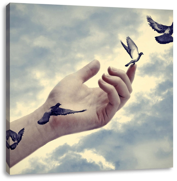 Pixxprint Vögel fliegen in die Freiheit, Format: 70x70 auf Leinwand, 70x70