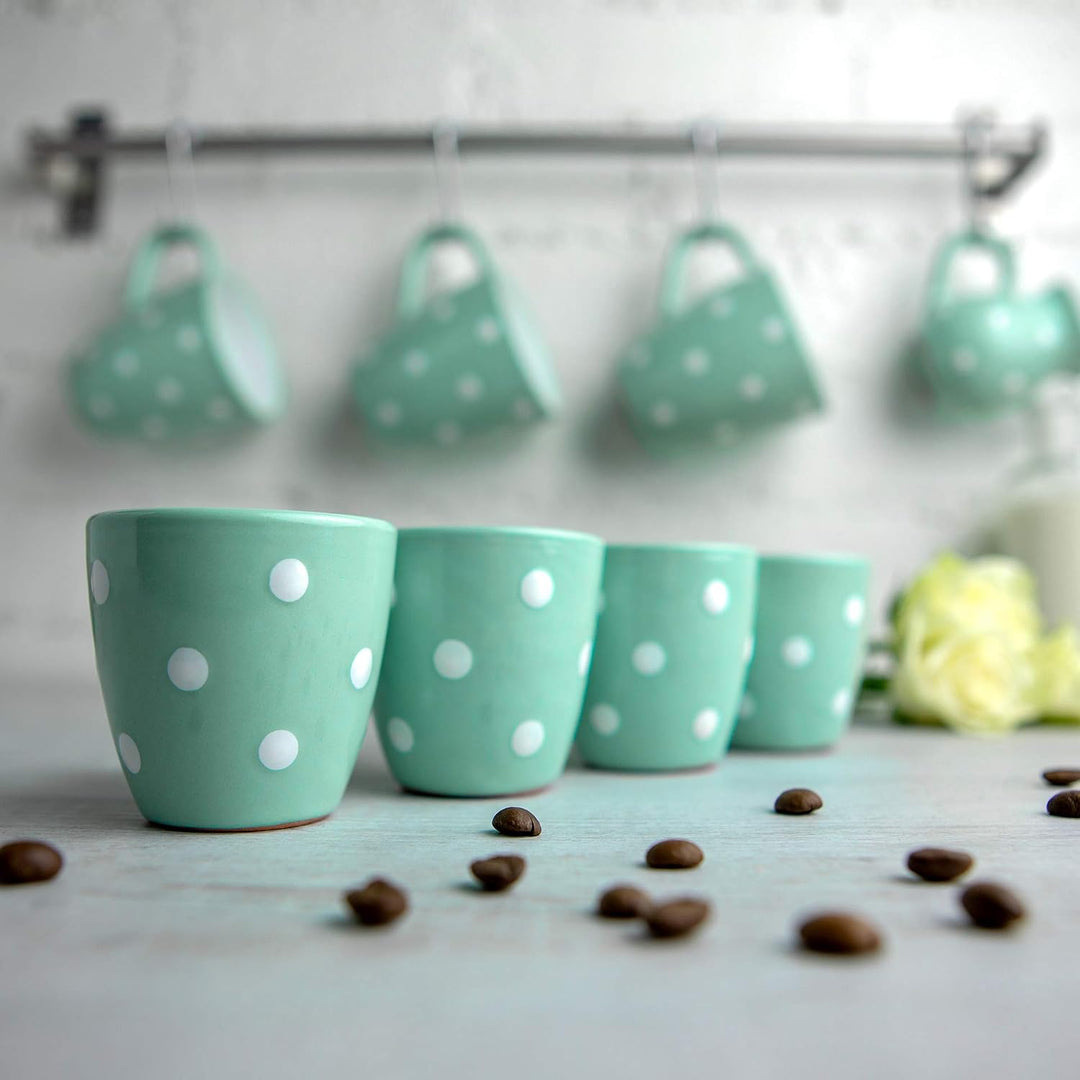 City to Cottage® - Espressotassen Set | Türkis und Weiss | Polka Dots | Handgemacht | Keramik Geschi