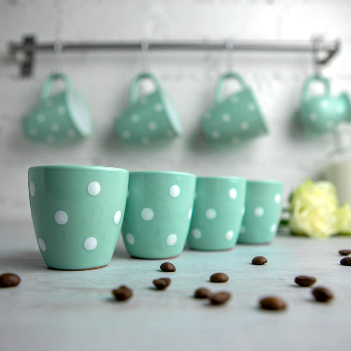City to Cottage® - Espressotassen Set | Türkis und Weiss | Polka Dots | Handgemacht | Keramik Geschi
