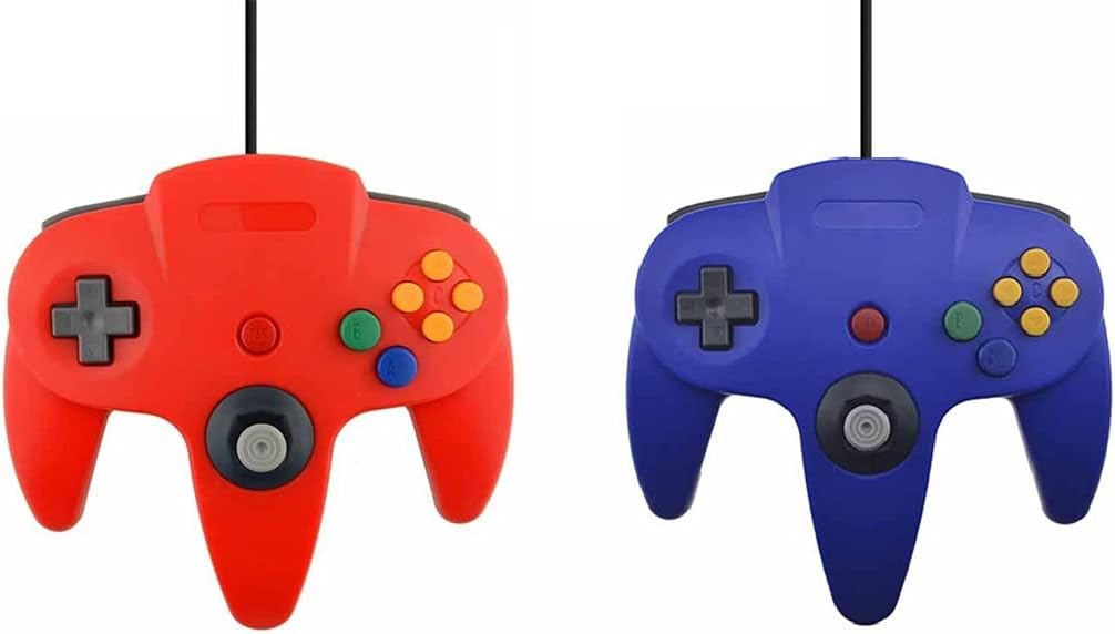 2 Controller Für Nintendo 64 N64 Farbe nach Wahl Kabelgebunden Gamepad Joypad (Rot/Blau), Rot/Blau