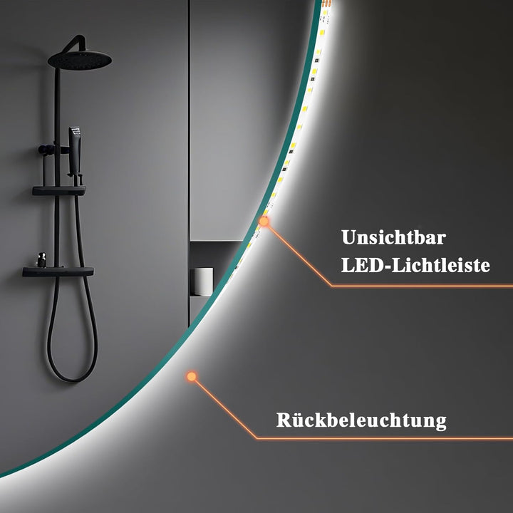 Badspiegel mit Beleuchtung - LED-Badezimmer-Spiegel-Round 70cm,Touch-Schalter,Dimmbar,3 Lichtfarben,