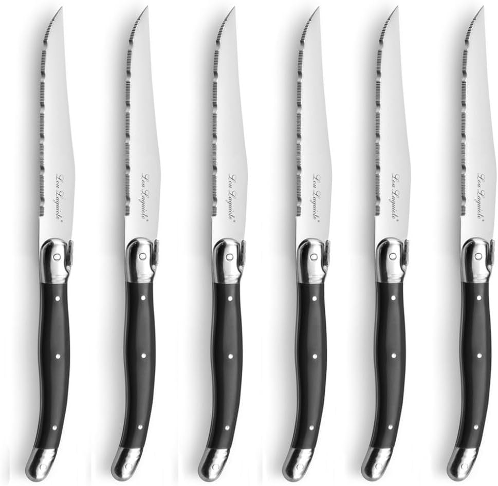 Lou Laguiole Steakmesser Set 6-teilig | 2511 Steakmesser mit Tradition und Stil | Griffe in Anthrazi