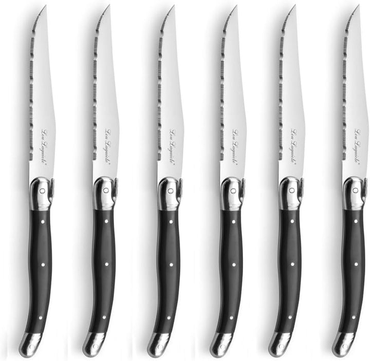 Lou Laguiole Steakmesser Set 6-teilig | 2511 Steakmesser mit Tradition und Stil | Griffe in Anthrazi