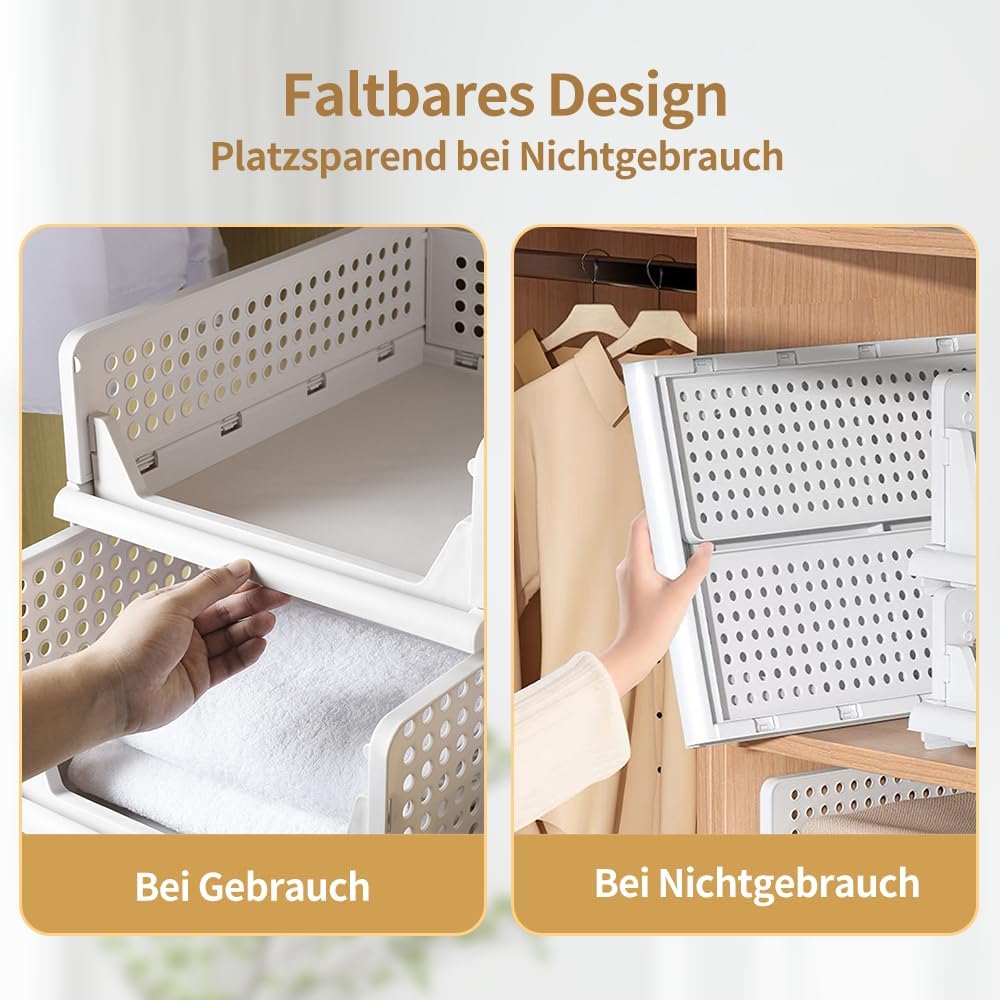 Homewell 3er Set Stapelbar Kunststoff Schubladenbox, Faltbar Lagerkisten Schublade Aufbewahrungsboxe