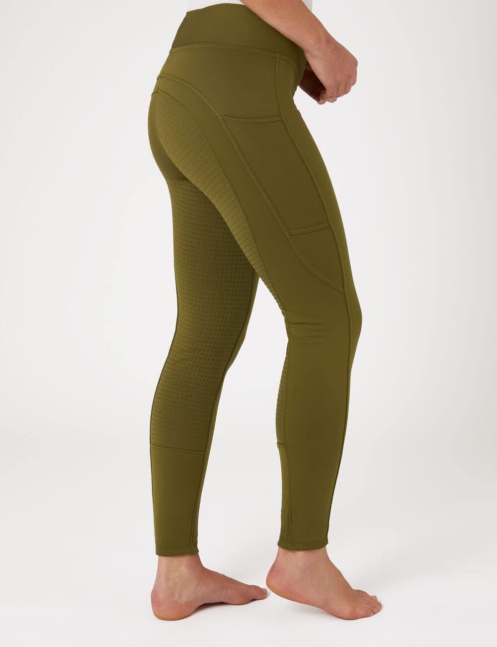 HORZE Damen Thermoreitleggings Active mit Handytasche, Winterreithose, Thermo Reithose Damen 40 Oliv