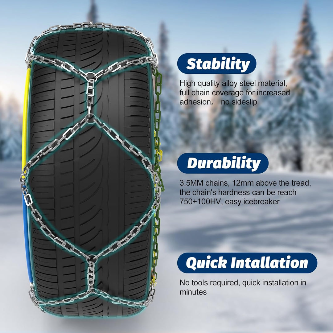 Alloy Steel Snow Chains, Schneeketten Legierung Stahl, 2 Stück x 12mm, Auto Schneeketten mit automat