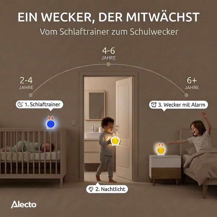 Alecto BC100BUNNY Kinderwecker - Nachttischlampe hilft Kindern EIN Zeitgefühl zu bekommen -Nachtlich