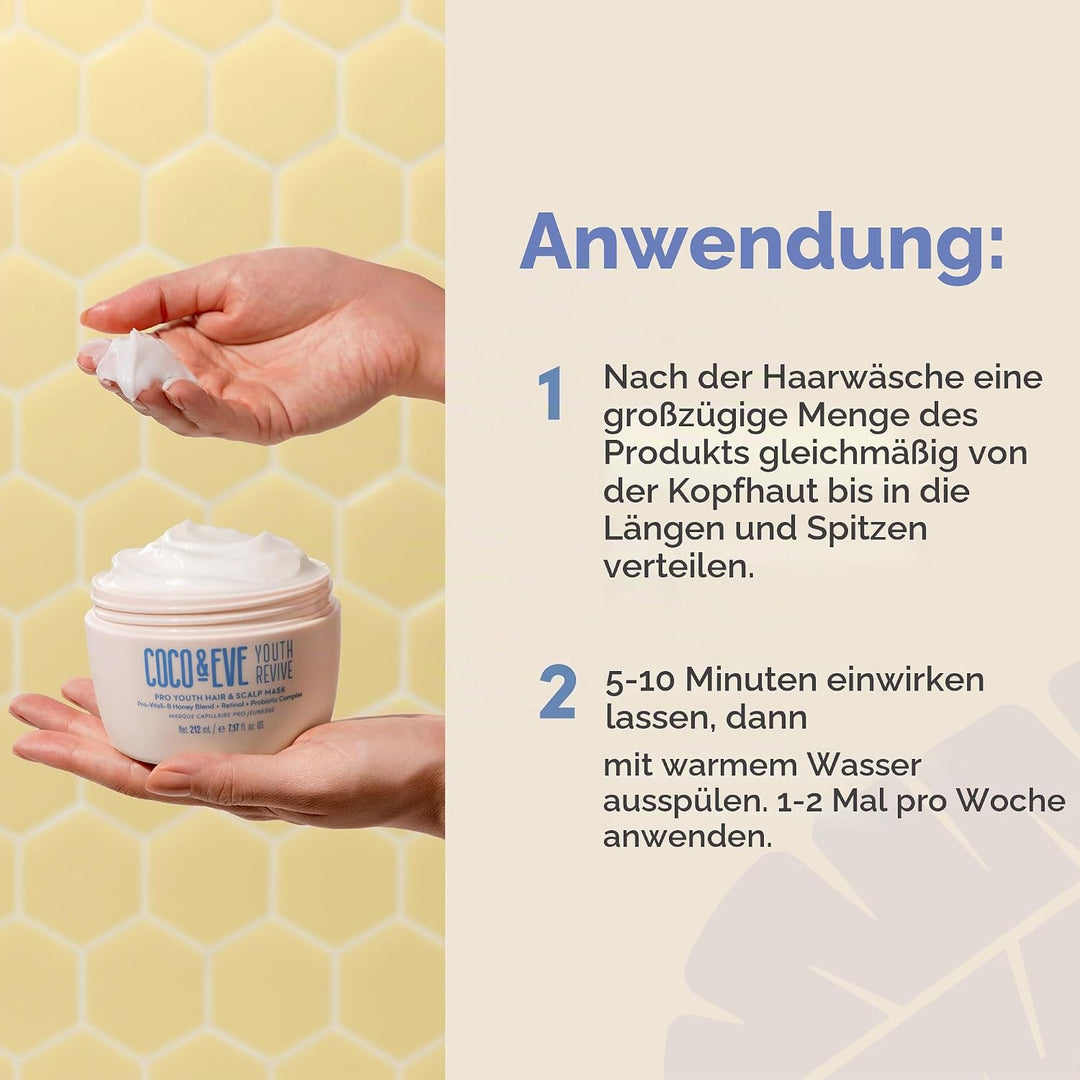 Coco &amp; Eve Pro Youth Haarmaske. Anti-Aging Haarmaske für Kraft, Glanz &amp; Volumen. Reguliert Schuppen