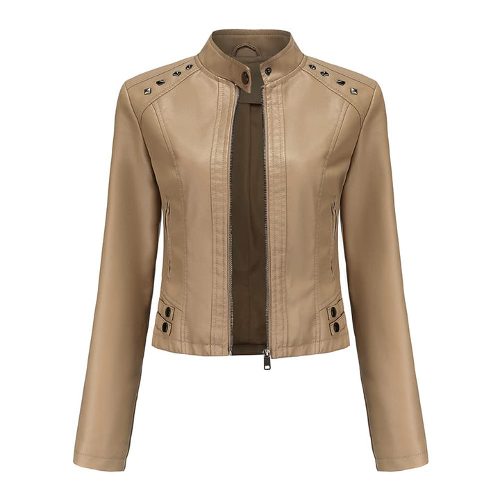 YYNUDA Damen Lederjacke Kurz Bikerjacke Stehkragen Reissverschluss Leder Jacke Übergangsjacke für He