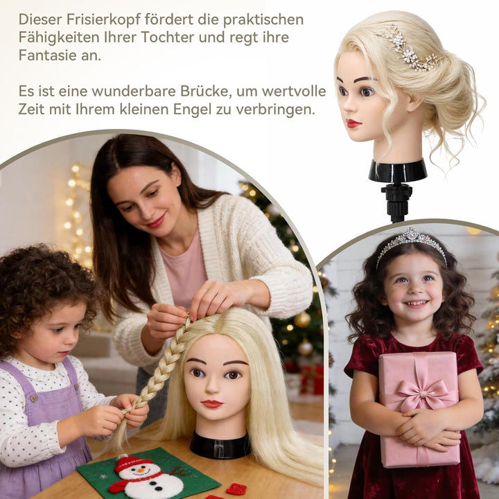 TwoWin Trainingsköpfe 70% Echtes Haar Blond Kosmetologie Puppe Kopf Friseur Training Modell Mannequi