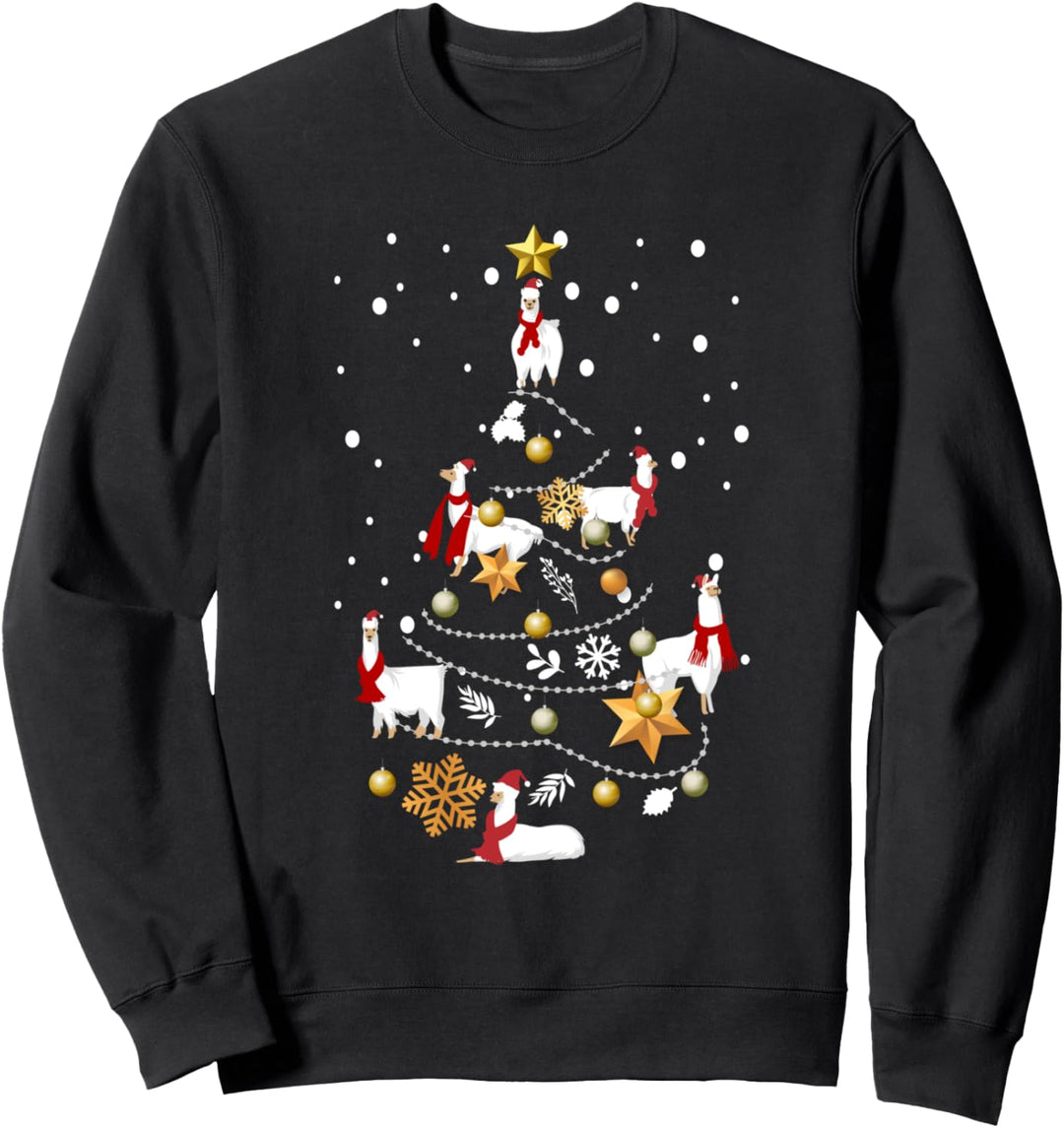 Niedlich Festlich Lama Ornamente Weihnachtsbaum Sweatshirt