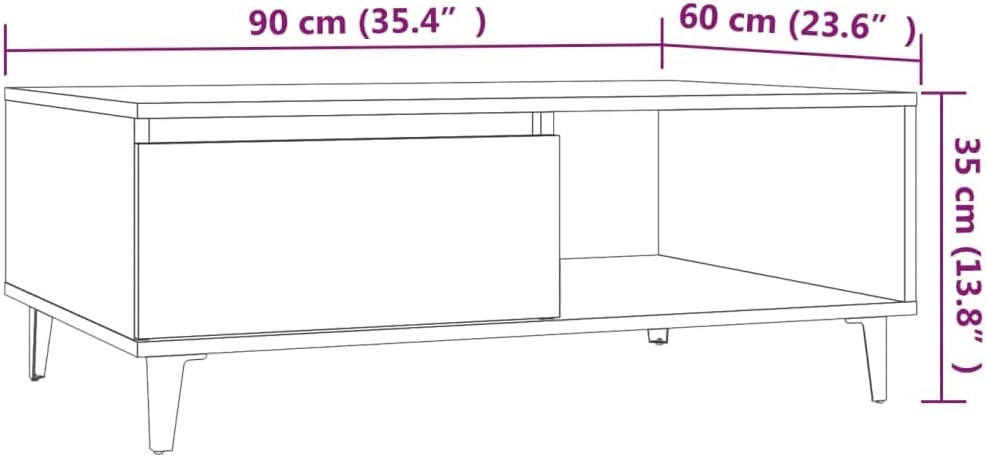 WIFESE Couchtisch mit Offenes Fach 90x60x35 cm Beistelltisch Holz Modernes Design Wohnzimmertisch Kl