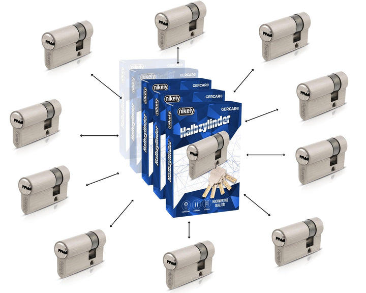 GERCAR Pro Gleichschliessend 10x Halbzylinder 30/10 Set 10x Garagentor Profil-Halbzylinder inkl. 50