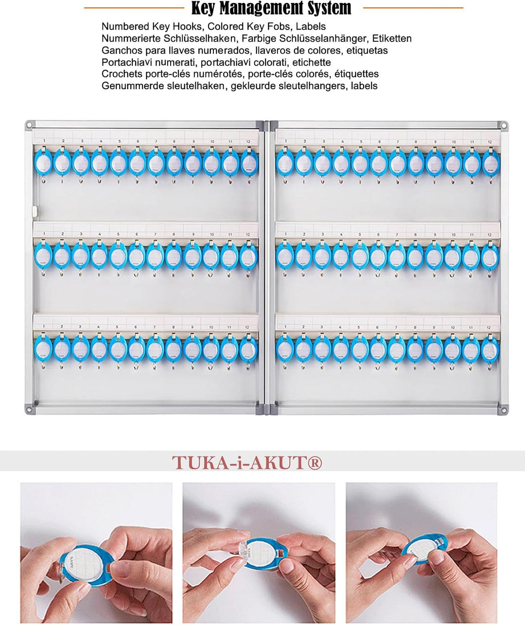 TUKA-i-AKUT Schlüsselkasten 72 Haken, Abschliessbar Metall Schlüsselschrank Wandmontage, Schlüssel A