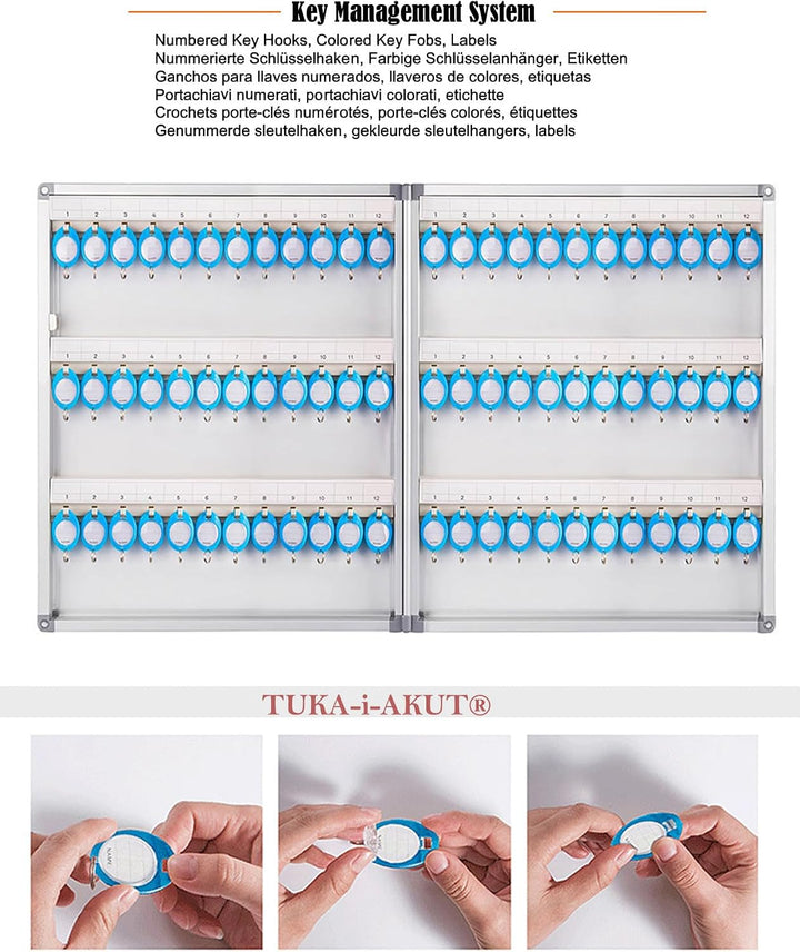 TUKA-i-AKUT Schlüsselkasten 72 Haken, Abschliessbar Metall Schlüsselschrank Wandmontage, Schlüssel A