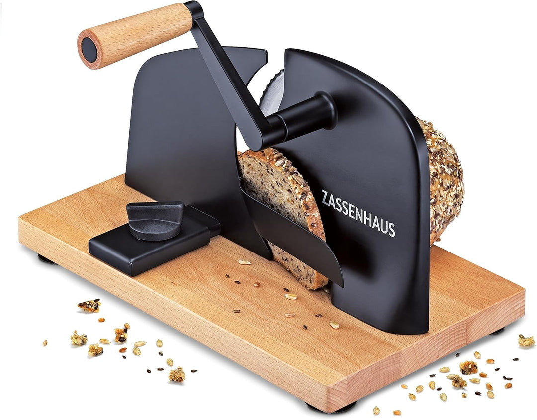 Zassenhaus Brotschneidemaschine PURE schwarz, manuelle Kurbelmaschine mit Edelstahlmesser, Spezial-W