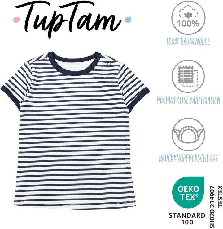 TupTam Baby Jungen Kurzarm T-Shirt mit Aufdruck Unifarben Sterne Streifen 5er Set 56 Blau_weiss_ster