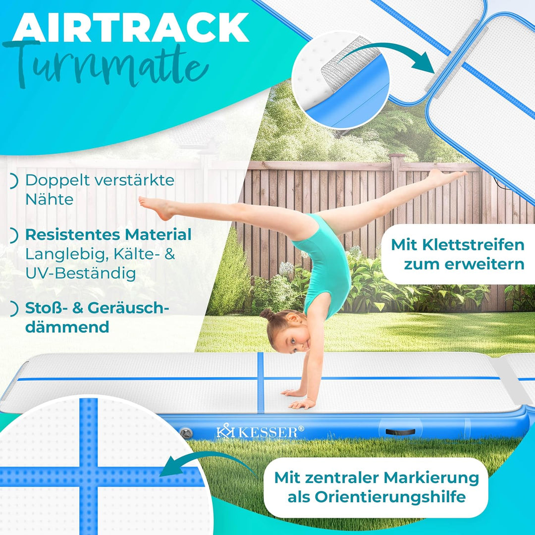 KESSER® Turnmatte Aufblasbar Airtrack Fitness-Matte Gymnastikmatte 3/4/5/6m | inkl. Tragetasche &amp; el