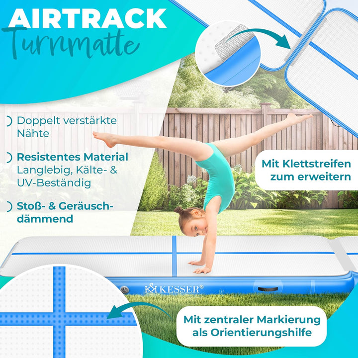 KESSER® Turnmatte Aufblasbar Airtrack Fitness-Matte Gymnastikmatte 3/4/5/6m | inkl. Tragetasche &amp; el
