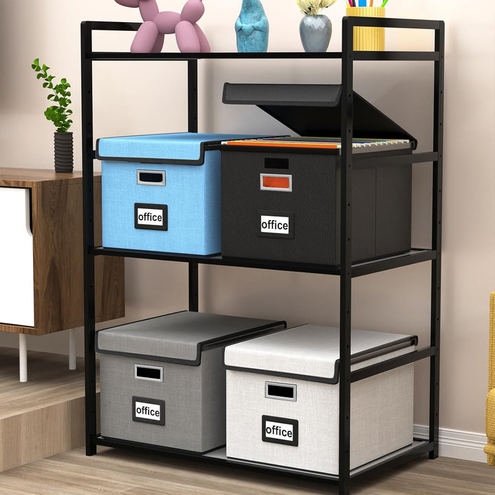 FINEW Stoff Faltbare Aufbewahrungsbox mit Deckel, Verbessertes Ledermaterial, Hängemappenbox für DIN