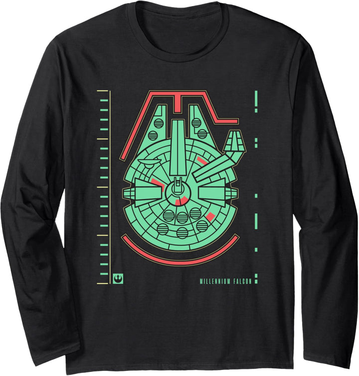 Star Wars Millennium Falcon Blueprint Langarmshirt