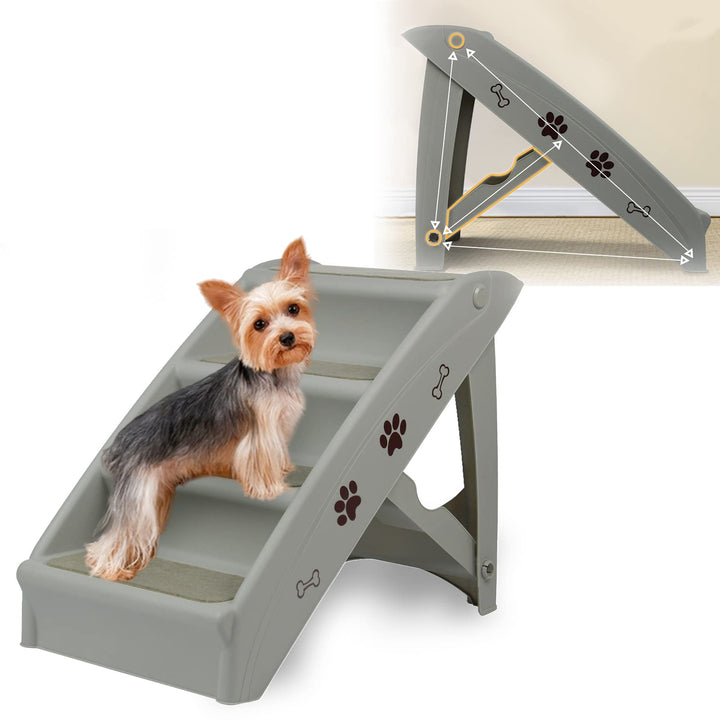 Hundetreppe 4 Stufen Klappbare Haustiertreppe 50cm Hoch mit Rutschfesten Teppichboden Katzentreppe H