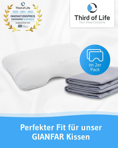 Kissenbezug Grau Doppelpack, Perfekt für GIANFAR Seitenschläfer-Kissen, Baumwolle (Double Jersey), B